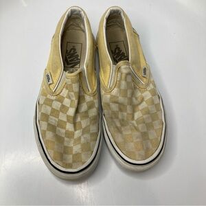 Vans yellow checkered slip on sneakers unisex sizing